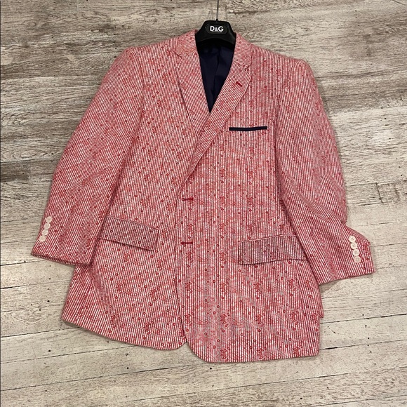 LINEA UOMO 100% Cotton Textured Red and White Jacket GC SIZE 46 - Picture 7 of 10